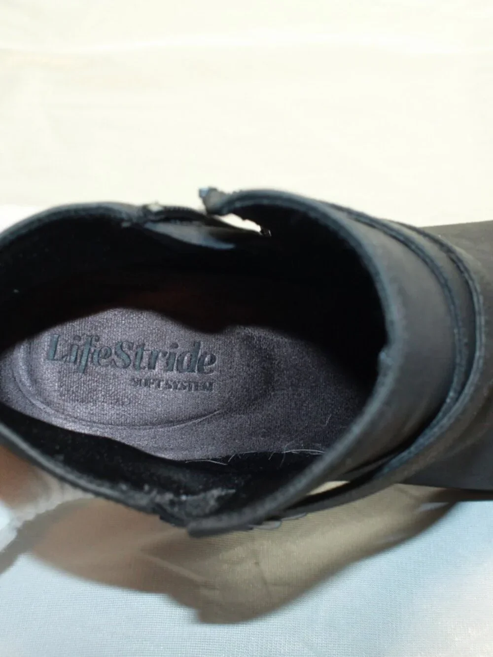 Life Stride SZ 8.5M Black Blaire Western Buckle Faux Nubuck  Side Zip Ankle Boot